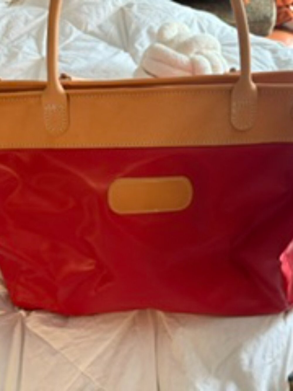 Large Jon Hart Red and Tan Tote Bag